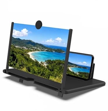 10 Inch Phone Screen Magnifier, 3D HD Mobile Screen Enlarger with Foldable Stand, Phone Screen Amplifier for iPhone, Samsung & Android Smartphones, for Movies, Videos & Gaming