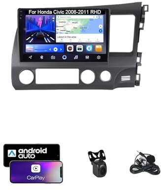 Radio De Coche Android 15 para Honda Civic 2006-2011 RHD, Pantalla Táctil De 9 Pulgadas con Cámara De Retroceso, CANbus/DSP/Wireless CarPlay/Android Auto/Bluetooth/26UIs/AHD(H400)