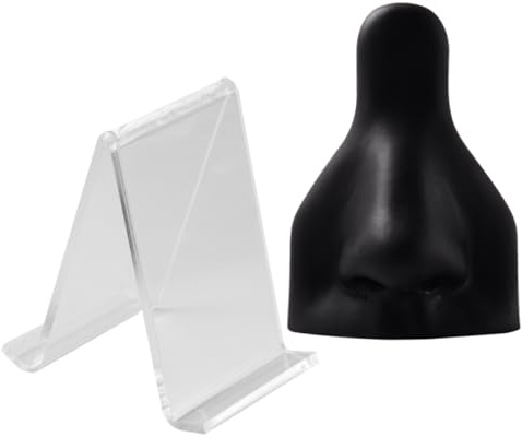 Lurrose Modèle de Nez en Silicone Souple Noir pour Pratique du Piercing Faux Nez D'entraînement Réaliste à Taille Réelle Support Acrylique pour Formation et Exposition