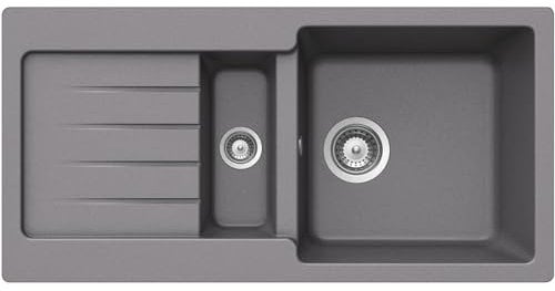 SCHOCK Küchenspüle Typos D-150S Croma 86x43,5 cm – CRISTALITE® Hellgrau mit Becken und Abtropffläche – Einbauspüle ab 60 cm Unterschrank – Langlebige, pflegeleichte Quarzkomposit-Oberfläche
