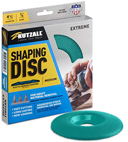 Kutzall Extreme Shaping Disc - Medium, 4-1⁄2 (114.3mm) Diameter X 7⁄8 (22.2mm) Bore - Coping Woodworking Angle Grinder Attachment for DeWalt, Bosch, Makita. Abrasive Tungsten Carbide, SD412X70