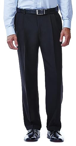 Haggar Men's E-Clo Repreve Classic Fit Pleat Front Dress Pant with Hidden Expandable Waistband Charcoal 38W x 29L