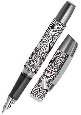 Ergonomic fountain pen for school/college - ONLINE Campus Heart - solid medium nib, soft grip part, for standard ink cartridges, refillable, ideal for beginners/pupils/students, 61120/3D