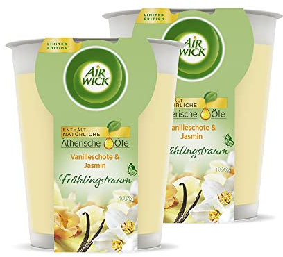 Air Wick Wohlfühl-Duftkerze DUO im Glas – Duft: Vanilleschote und Jasmin – Je bis zu 20 Stunden Brenndauer – Enthält natürliche ätherische Öle – 2 x 105 g Duftkerze in Weiß