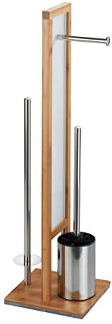 WENKO Stand WC-Garnitur Mod. Rivalta, mit integriertem Toilettenpapierhalter und WC-Bürstenhalter, aus echtem Bambus, 23 x 70 x 18 cm, Braun