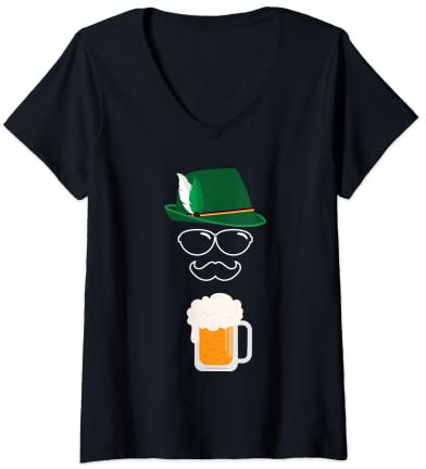 Damen Trachtenhut Bier Maßkrug Bart Volksfest T-Shirt mit V-Ausschnitt