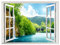 Lichi Adhesivo 3D para pared de ventana falsa con vista al lago, paisaje de montaña verde, calcomanía mural para decoración del hogar