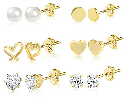 Gold Ohrstecker Set für Damen, Gold Ohrstecker Kleine 14k Vergoldet Ohrstecker 925 Ohrringe für Damen Mädchen mit Perle Schmetterlings Blume Blaue Kugel Dreieckige Ohrstecker