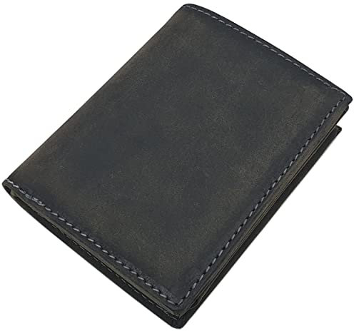 Portefeuille en Cuir véritable de Buffle/Portefeuille en Format Portrait ou Paysage avec Motif de Sanglier ou sans moitv avec Protection RFID et NFC, Modèle 1 / Portrait/sans Motif/Gris Vintage
