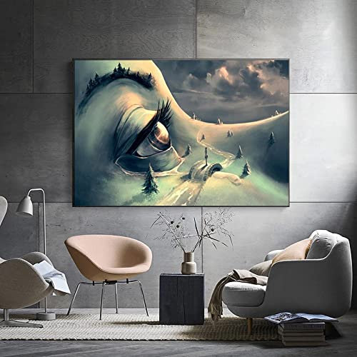 Salvador Dali Surrealismus Abstrakte Gesichtsaugen Kunstwerk Poster Leinwand Gemälde Wandkunst Bilder für Zimmer Wohnkultur 60 x 80 cm (24 x 31 Zoll) mit Rahmen