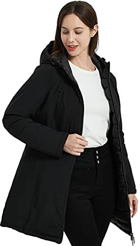 Giolshon Femmes Doudoune Veste Réversible Hiver Mode Chaud Matelassé Léger Long Avec Capuchon Rembourré Bulle Manteau 207 Noir L