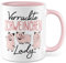 Verrückte Schweinchen Lady Tasse lustige Schweine Kaffeetasse Geschenk Kaffee-Becher süß Geschenkidee Dame Kollegin Humor Tante Freundin Cartoon Aufdruck witzig Bäuerin Bauernfrau Ferkel (Weiß/Pink)