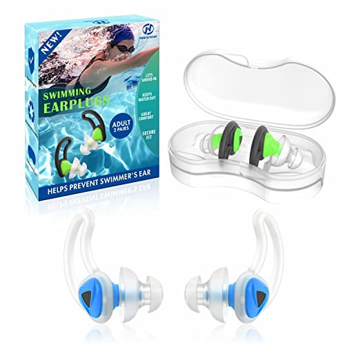 Hearprotek 2 Paare Ohrstöpsel Schwimmen, Silicone Wasserdichte Schwimmer Ohrstöpsel Gehörschutz-ohrschutz Gegen Wasser Erwachsene für Dusche, Pool, Baden Blau/Grün