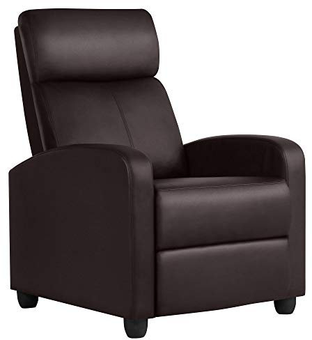 Yaheetech Fauteuil de Relaxation Petit Canapé Inclinable en Similicuir en 3 Positions 1 Place avec Repose-Pied, pour Salon Chambre Bureau Home cinéma, 85 × 67 × 99,5 cm, Jusqu’à 120 kg, Brun