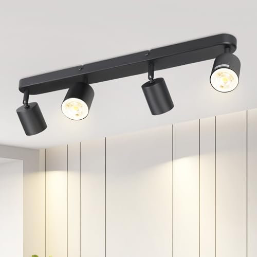 ZMH LED Deckenleuchte 4 Flammig Deckenstrahler Schwarz - Deckenlampe Wohnzimmer Strahler 350° Schwenkbar Deckenspots GU10 Spot Beleuchtung für Flur Schlafzimmer Küche Esszimmer Esstisch - Ohne Birne