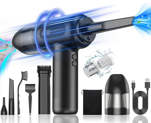 BTBHIHO Compressed Air Duster, 9000Pa Powerful Hand Held Vacuum Cordless, 4-in-1 Portable Car Vacuum Cleaner, 7500mAh Rechargeable Mini Hoover for Home, Pet Hair, Office, Kitchen