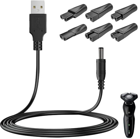 FEXPDL USB Shaver Charger Cable Kit, 6Pcs Electric Charger Shaver Power Adapter Cord Replacement Shaver Charger Cable Kit Shaver Charger Cable Kit Compatible with Braun Beard Trimmer Charger