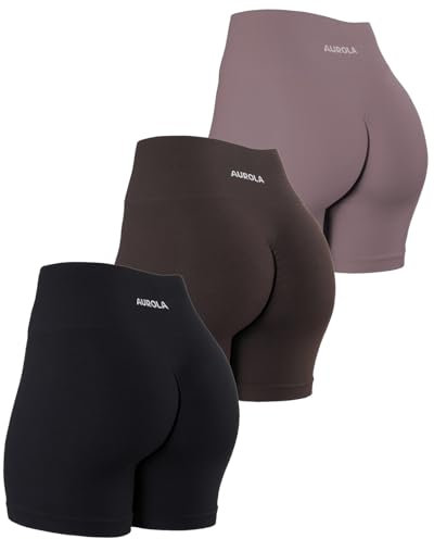 AUROLA Power-Workout-Shorts für Damen, Bauchkontrolle, Kniebeugenfest, gerippt, dick, nahtlos, Scrunch, Sportshorts, X-Klein