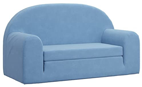vidaXL Kinder Schlafsofa 2-Sitzer, 2-in-1 Kindersofa mit Schlaffunktion, Kindersessel Sofa Abnehmbarer Bezug, Kindercouch Couch Kindermöbel, Blau Weicher Plüsch