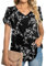 TAOHUADAO Women Summer Casual T-Shirts V Neck Petal Short Sleeve Chiffon Tops Loose Comfy Blouse, White-Black Florets XL