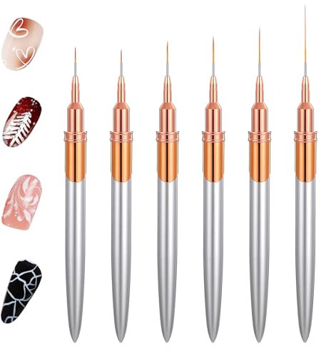 WLLHYF 6 Stück Dünn Fineliner Nageldesign Pinsel Nagel Liner Pinsel Set Professional Extrem Feine Detail Maniküre Pinsel Für Gestreifte Lang Linien Gel Malerei Details feines Zeichnen Maniküre