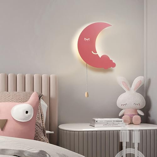 TZSMUM LED Kinder Wandlampe Innen mit Zugschalter Wandleuchte Batteriebetrieben 2700K/4500K/6500K Wandbeleuchtung USB Aufladbare Wolken für Schlafzimmer Kinderzimmer (A-Rosa,Neutrales Licht)