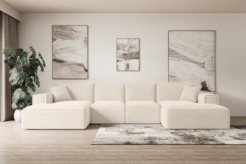 ALTDECOR Ecksofa in U-Form Corner Sofa Bett Eckcouch Couch L-Form Wohnlandschaft Cauchsofa Sierra-U - 344x165x73 cm Beige