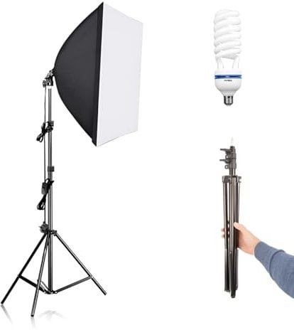 BOLLUMA Photography Softbox Lighting Kit with 200cm Light Stand, 150W 5500K Light Bulb, 50x70cm Soft Box with Bulb Socket for Photo Studio Video Shooting Portrait Continuous Lighting Kit