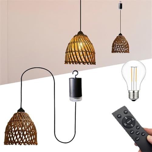 Lampadario a sospensione a batteria, stile bohémien, a batteria, per esterni, a batteria, con telecomando, in rattan bohémien, per gazebo da giardino