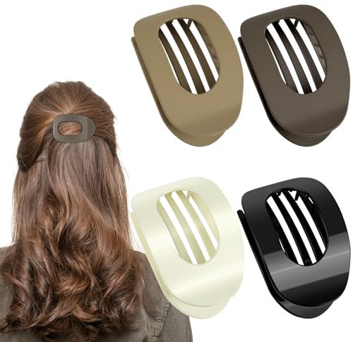 LOPHE Flache Haarklammern Damen, 4 Stück Französische Rutschfeste Haarspangen Starker Halt, Flat Claw Clip Haarspange Flach für Alltag, Sport, Autofahren, Oval Design(A)