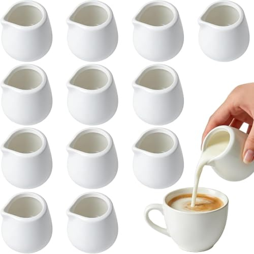 Lot de 12 pots à lait en porcelaine, 50 ml, petit pot à lait en céramique, sans poignée, verseuse à expresso, mousseur, pot à crème pour cappuccino, lait, latte, sauce, sirop
