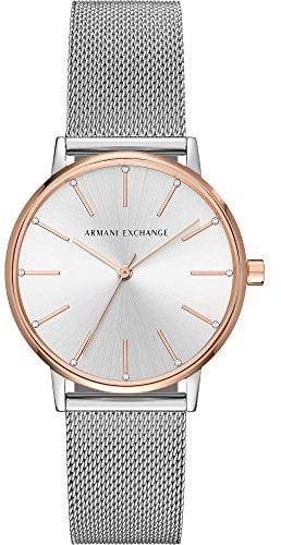 Armani Exchange Uhr für Damen , Dreizeiger Uhrwerk, 36mm Silbernes Edelstahlgehäuse mit Edelstahlarmband, AX5537