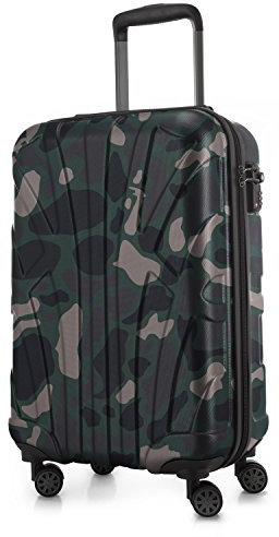 Suitline - leichtes Handgepäck 55x35x20 cm Flugzeug-Trolley 34 L Bordgepäck Hand-Koffer leicht Bord-Koffer 4 Rollen Kabinengepäck Hand Luggage TSA, Farbe:Camouflage