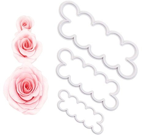 Diawell 3er Rose Cutter Fondant Blumen Ausstecher Kuchenform Kuchen Form Backen Tortendeko Modellierwerkzeug Verschiedene Größen Formrahmen (3er Rosen)
