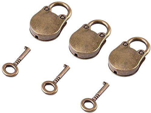 3pcs mini cadenas ensemble avec 3 clés, alliage de zinc cru style antique multi multi but but cadenas quincaillerie décoration pour petits bagages boîte de rangement boîte de stockage journal intime