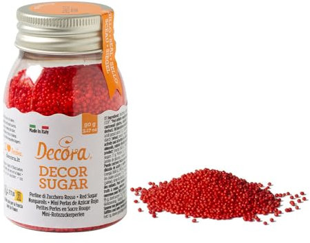 Decora, 2081138 Confezione da 90 G Perline di Zucchero Rosse, pronte all'uso, per decorare facilmente torte e dolcetti