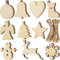Quesuc 100 Stück Weihnachtsschmuck aus Holz, runde Holzscheiben, Holz, Schneeflocke, Engel, Sternform, Weihnachtsbaum, hängende Verzierungen mit 100 Stück Kordeln