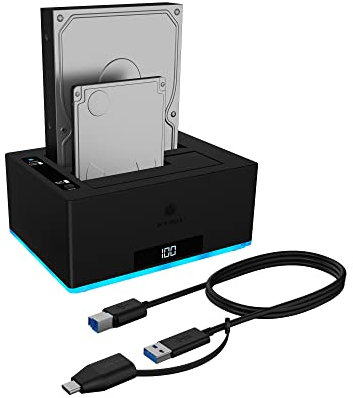 ICY BOX USB 3.0 2-Fach Festplatten Docking Station für 2,5 und 3,5 SATA HDD/SSD, RGB, Offline-Klonfunktion, USB-C & USB-A, UASP, IB-127CL-U3