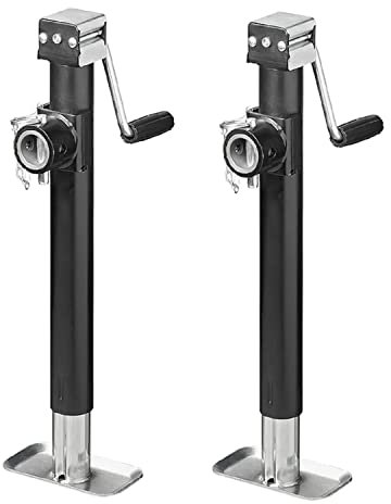 Preiswert&Gut 2X Anhänger Stützen Höhenverstellbar 570-950 mm bis 2500kg – Anhängerstütze verzinkt mit Handkurbel inkl. Sicherungsbolzen und Flansch klappbar - Wohnwagenstützen mit Stahlrohr