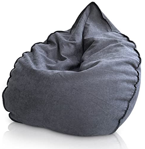 Aiire Relaxo Sitzsack XXL für Kuschelecke - Luxus Bean Bag Chair Design aus Baumwolle mit Füllung - Riesen Sitzsäcke Erwachsene, Sitz Sack Flauschig - Bodenkissen Grob, Bodenstuhl, Bodensessel Grau