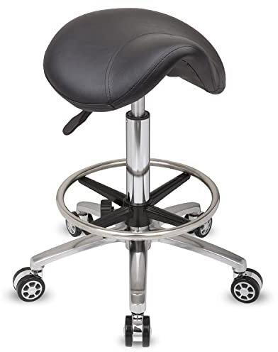 Staboos Rollhocker bis 160 kg - Sattelsitz mit Gel Polster - Praxishocker mit Rollen und Fußstütz - Drehhocker höhenverstellbar (55 cm bis 75 cm) Sattelhocker