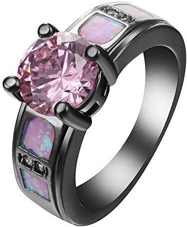 Homxi Ringe für Damen Schwarz,4 Zinken mit Rund Zirkonia Schwarz Rose Ring Damen Kupfer Trauringe Frauen Gr.54 (17.2)