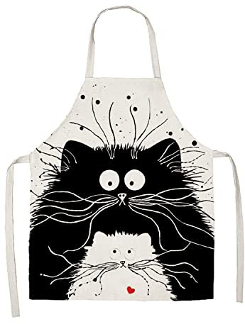 HASLED Süße Katzenschürze, Gartenschürze Damen aus Leinen, Grillschürze für Männer, Kochschürze Damen und Herren, für Küchen, CaféS und GäRten, für Mama Papa und Kinder