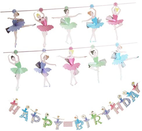 BCOATH 2 Sets Kleinkinder Geburtstag Happy for Party Banner Girlande Kinder Zubehör Prinzessin Ballerina Tanz Wimpel Ballett Papier Tänzerin Brautdekoration Zum Aufhängen