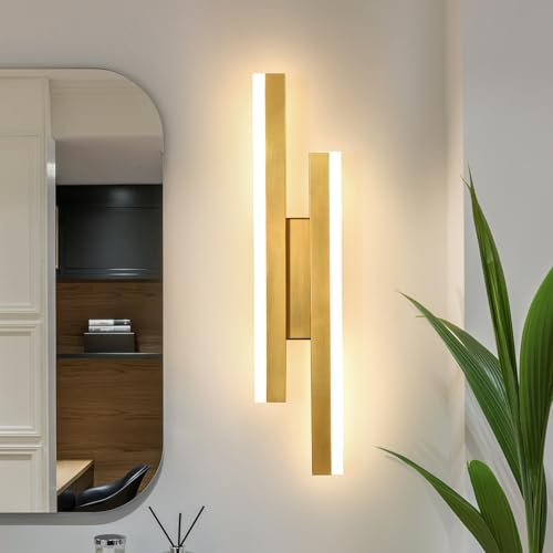 Riserva Wandleuchte LED Innen Kreative Lange Parallele, Wandlampe Warmweiß 16W 1800LM, Wandleuchte Innen Moderne für Wohnzimmer Korridor Treppen, Warmweiß 3000K, Gold, 40cm