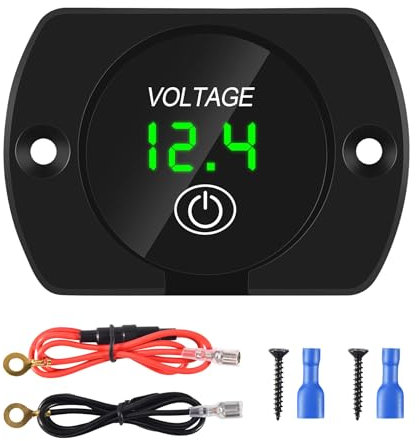 Nudiuhis 12V Car Battery Tester Waterproof LED Digital Voltmeter with Green Light Digital Screen Touch Switch Panel for Car Truck ATV UTV