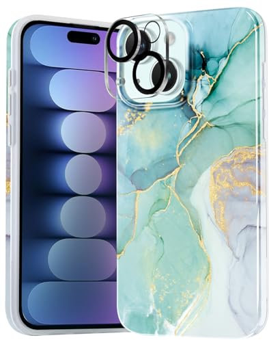 luolnh Gold Glitter Sparkle Case Compatible with iPhone 15 Case Marble Design Shockproof Slim Soft Silicone Bumper Cover Phone Case for iPhone 15 6.1 2023-Abstract Mint