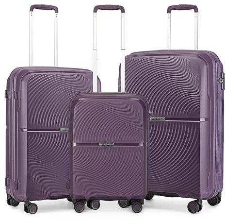 British Traveller Set di Valigie 3 Pezzi 55/67/76cm Valigia Trolley Rigida Polipropilene con Ruote (Viola)