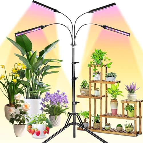 ZOCIKO lámpara de cultivo, 160 LED Lámpara de Planta de espectro completo con Soporte, Lámparas de crecimiento para invernadero con Temporizador 4/8/12H, 10 Niveles Regulables, 3 modos