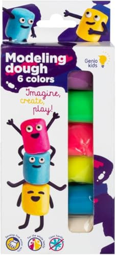 Genio Kids Knete Schule 180 g/ 6 Stück Soft Bio Knetset Knetmasse für Kinder und Kleinekind ab 3 Jahre, Kinderknete ab 2 Jahre ungiftig
